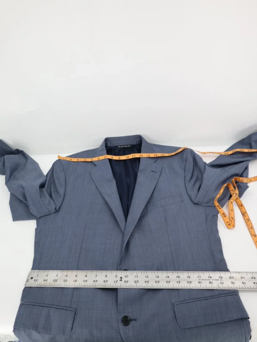 Saks Fifth Avenue Sport Coat Mens 44R Ermenegildo Zegna Wool Silk sharkskin blue